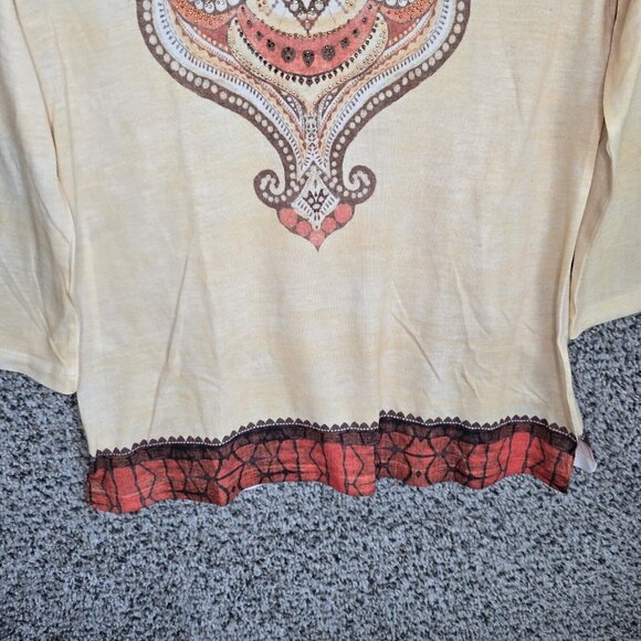 Chicos Top Womens‎ 0 US Small Yellow Embellished V Neck Tee Paisley Ladies - Picture 5 of 7